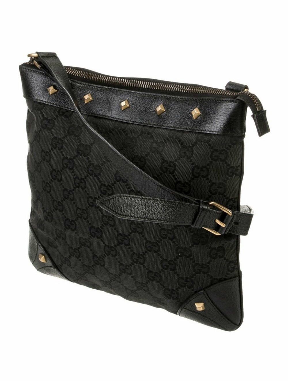 Black GG Monogram Shoulder Bag with Gold Stud Accents - Picture 7 of 16